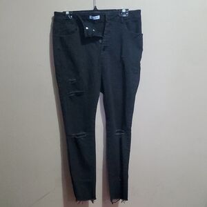 Aecupper Black Burron Fly Distressed Skinny Jeans Size XL